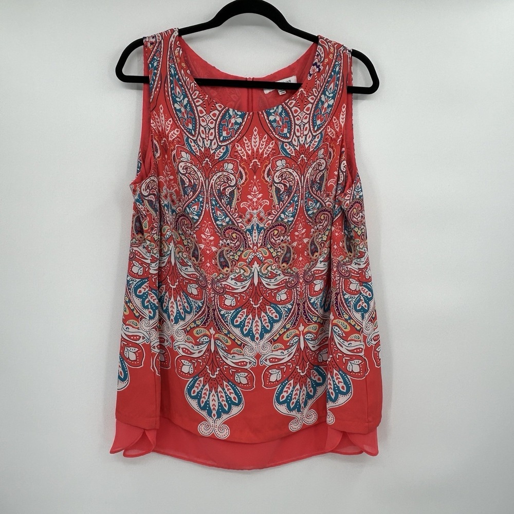 Rose + Olive Womens Artsy Boho Sleeveless Top Size 1X Flowy Chiffon Lightweight